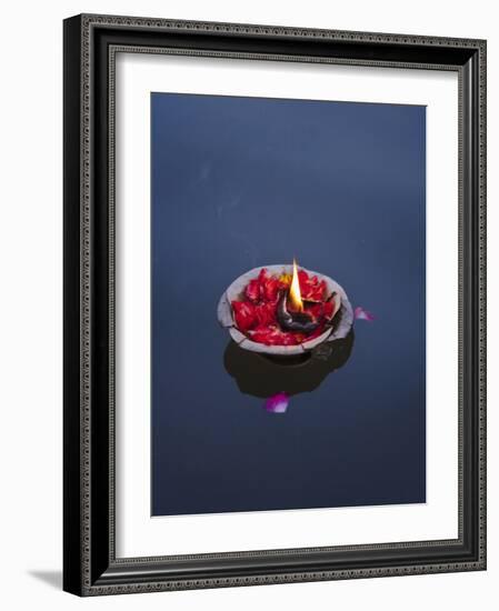 Flower Lamp on the Ganges River, Varanasi, India-Keren Su-Framed Photographic Print