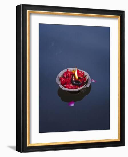 Flower Lamp on the Ganges River, Varanasi, India-Keren Su-Framed Photographic Print