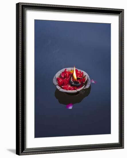 Flower Lamp on the Ganges River, Varanasi, India-Keren Su-Framed Photographic Print