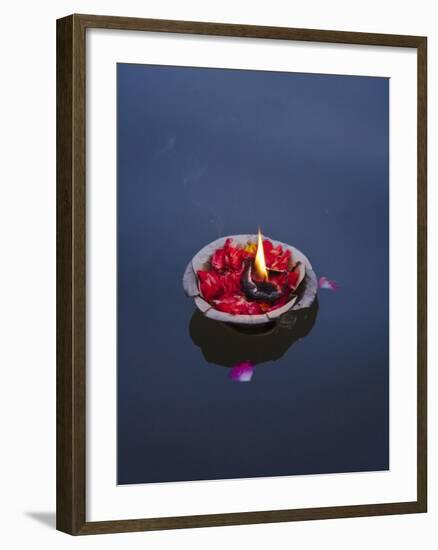 Flower Lamp on the Ganges River, Varanasi, India-Keren Su-Framed Photographic Print