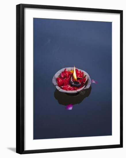 Flower Lamp on the Ganges River, Varanasi, India-Keren Su-Framed Photographic Print