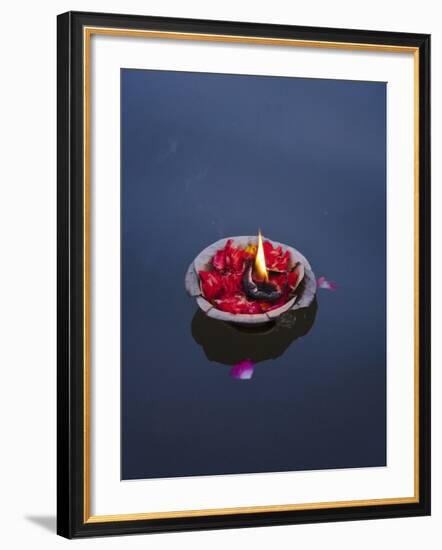 Flower Lamp on the Ganges River, Varanasi, India-Keren Su-Framed Photographic Print