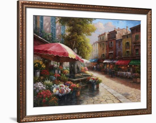 Flower Market Cafe-Han Chang-Framed Art Print