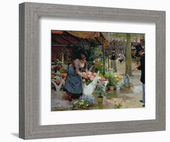 Flower Market in Paris, 1891 (Oil on Canvas)-Louis de Schryver-Framed Giclee Print