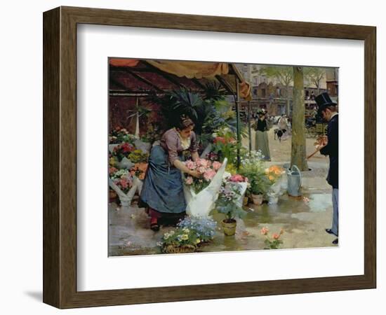 Flower Market in Paris, 1891 (Oil on Canvas)-Louis de Schryver-Framed Giclee Print