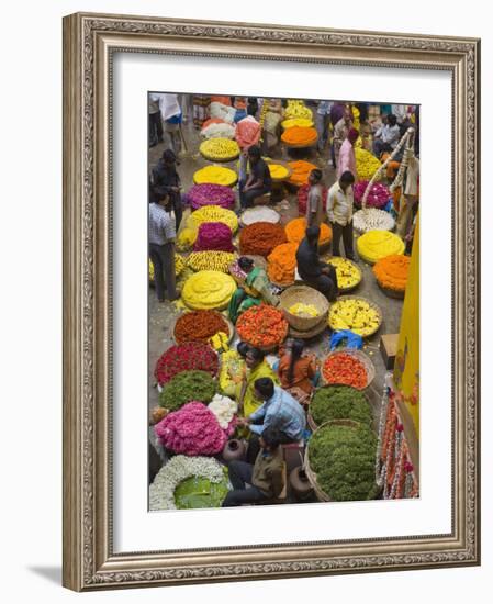 Flower Necklace Sellers in City Market, Bengaluru, Karnataka State, India-Marco Cristofori-Framed Photographic Print