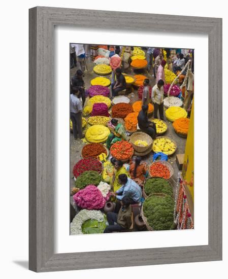 Flower Necklace Sellers in City Market, Bengaluru, Karnataka State, India-Marco Cristofori-Framed Photographic Print