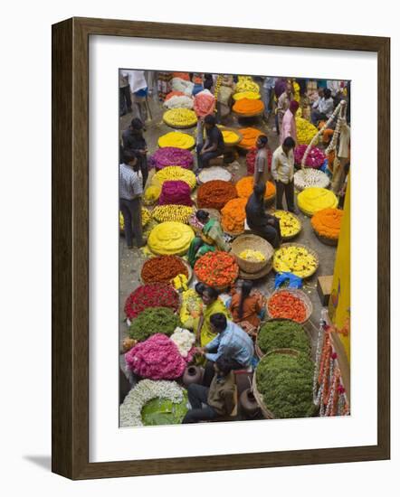 Flower Necklace Sellers in City Market, Bengaluru, Karnataka State, India-Marco Cristofori-Framed Photographic Print