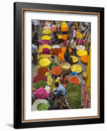 Flower Necklace Sellers in City Market, Bengaluru, Karnataka State, India-Marco Cristofori-Framed Photographic Print