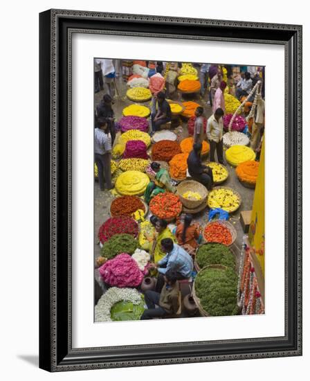 Flower Necklace Sellers in City Market, Bengaluru, Karnataka State, India-Marco Cristofori-Framed Photographic Print