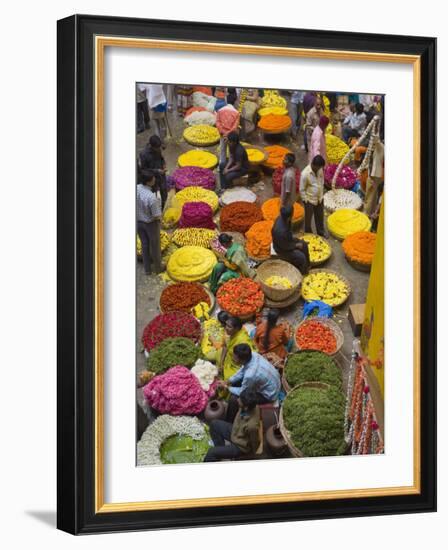 Flower Necklace Sellers in City Market, Bengaluru, Karnataka State, India-Marco Cristofori-Framed Photographic Print