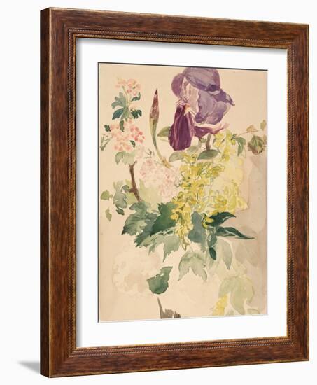 Flower Piece with Iris, Laburnum, and Geranium, 1880-Edouard Manet-Framed Giclee Print