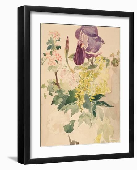 Flower Piece with Iris, Laburnum, and Geranium, 1880-Edouard Manet-Framed Giclee Print