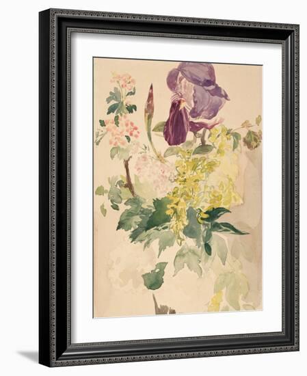 Flower Piece with Iris, Laburnum, and Geranium, 1880-Edouard Manet-Framed Giclee Print