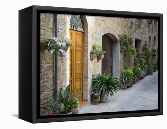 Flower Pots and Potted Plants Decorate a Narrow Street in Tuscan Village, Pienza, Italy-Dennis Flaherty-Framed Premier Image Canvas