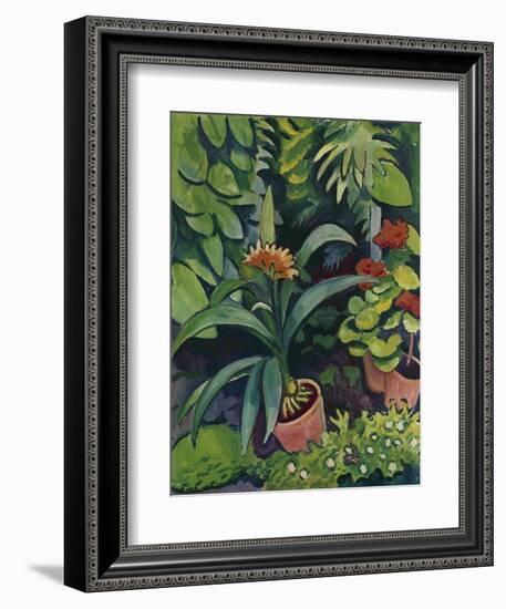 Flower Pots in a Garden: Bush Lilies and Pelargonidin, 1911-Auguste Macke-Framed Giclee Print