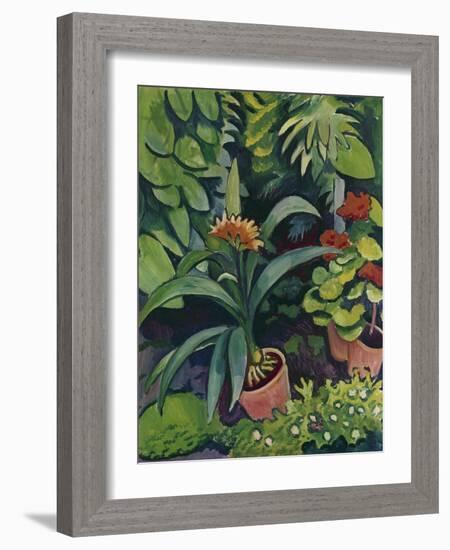 Flower Pots in a Garden: Bush Lilies and Pelargonidin, 1911-Auguste Macke-Framed Giclee Print