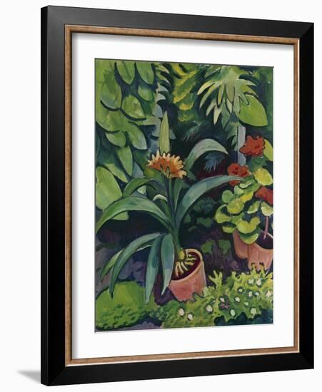 Flower Pots in a Garden: Bush Lilies and Pelargonidin, 1911-Auguste Macke-Framed Giclee Print