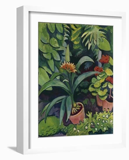 Flower Pots in a Garden: Bush Lilies and Pelargonidin, 1911-Auguste Macke-Framed Giclee Print