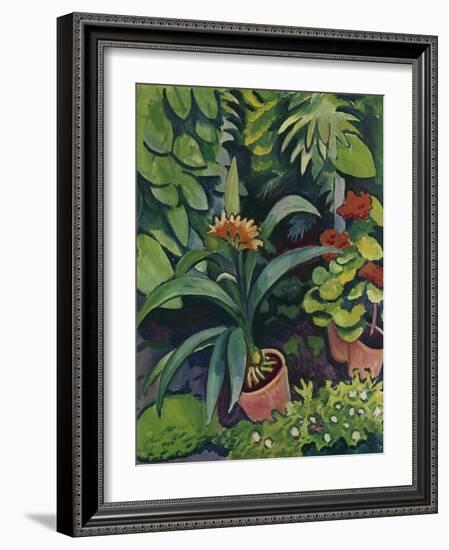 Flower Pots in a Garden: Bush Lilies and Pelargonidin, 1911-Auguste Macke-Framed Giclee Print