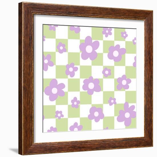 Flower Power with Check Seamless Repeat Pattern.-XenKus-Framed Photographic Print