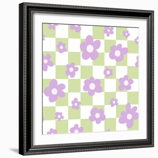 Flower Power with Check Seamless Repeat Pattern.-XenKus-Framed Photographic Print