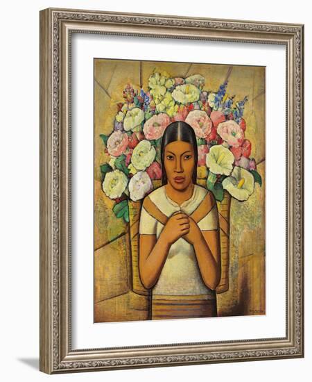 Flower Seller; Vendedora De Flores, C.1934 (Oil on Canvas)-Alfredo Ramos Martinez-Framed Giclee Print