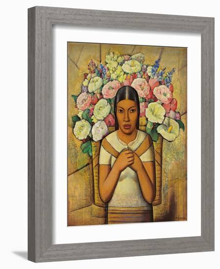 Flower Seller; Vendedora De Flores, C.1934 (Oil on Canvas)-Alfredo Ramos Martinez-Framed Giclee Print