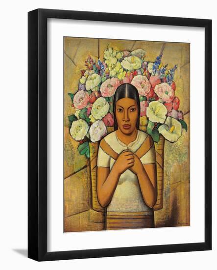 Flower Seller; Vendedora De Flores, C.1934 (Oil on Canvas)-Alfredo Ramos Martinez-Framed Giclee Print