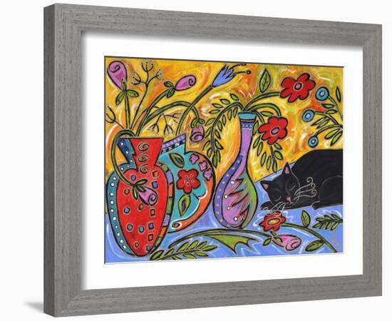 Flower Shop Catnap-Wyanne-Framed Giclee Print