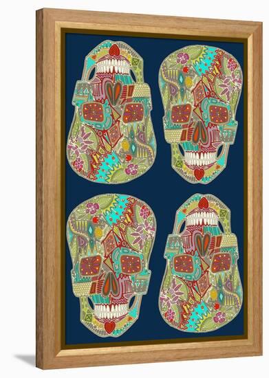 Flower Skulls Blue-Sharon Turner-Framed Stretched Canvas