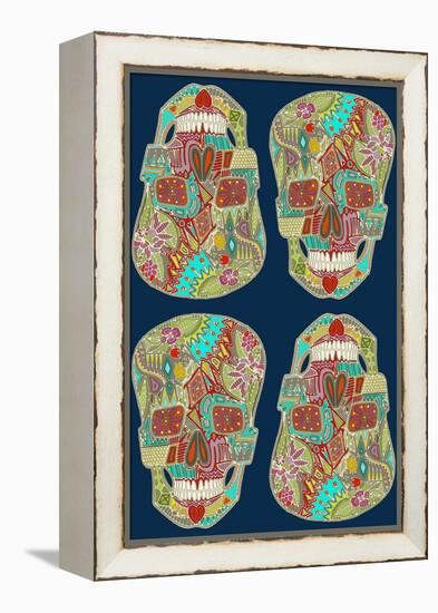 Flower Skulls Blue-Sharon Turner-Framed Stretched Canvas