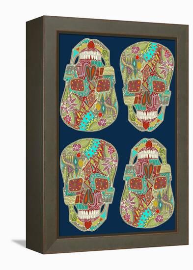 Flower Skulls Blue-Sharon Turner-Framed Stretched Canvas