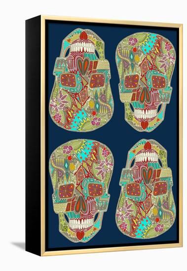 Flower Skulls Blue-Sharon Turner-Framed Stretched Canvas