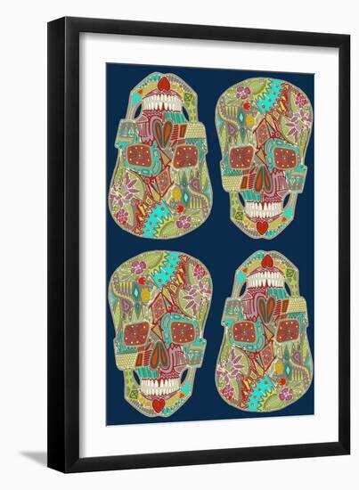 Flower Skulls Blue-Sharon Turner-Framed Art Print