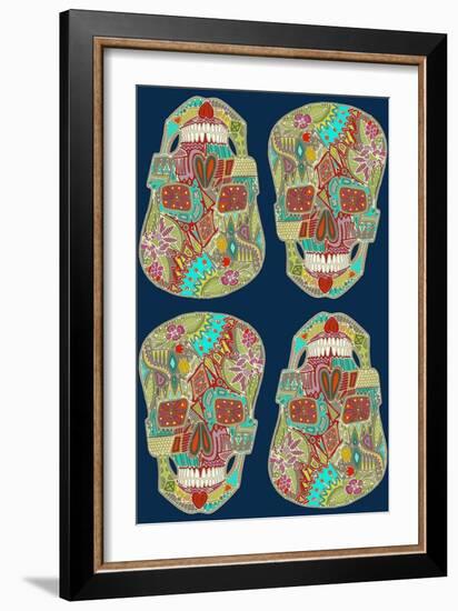 Flower Skulls Blue-Sharon Turner-Framed Art Print