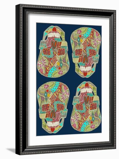 Flower Skulls Blue-Sharon Turner-Framed Art Print