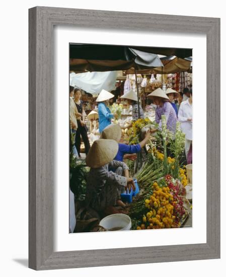 Flower Stall in Southern Delta Village of Mytho, Vietnam, Indochina, Southeast Asia-Doug Traverso-Framed Photographic Print