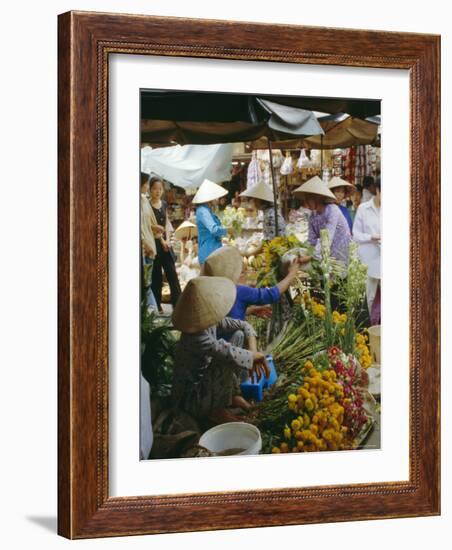 Flower Stall in Southern Delta Village of Mytho, Vietnam, Indochina, Southeast Asia-Doug Traverso-Framed Photographic Print