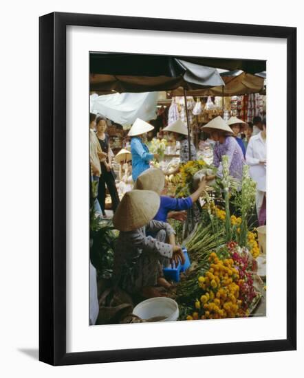 Flower Stall in Southern Delta Village of Mytho, Vietnam, Indochina, Southeast Asia-Doug Traverso-Framed Photographic Print
