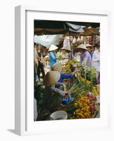 Flower Stall in Southern Delta Village of Mytho, Vietnam, Indochina, Southeast Asia-Doug Traverso-Framed Photographic Print