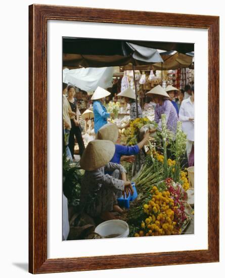 Flower Stall in Southern Delta Village of Mytho, Vietnam, Indochina, Southeast Asia-Doug Traverso-Framed Photographic Print