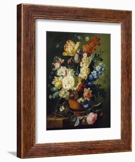 Flower Still Life with Bird's Nest, 1785-Paul Theodor van Brussel-Framed Giclee Print