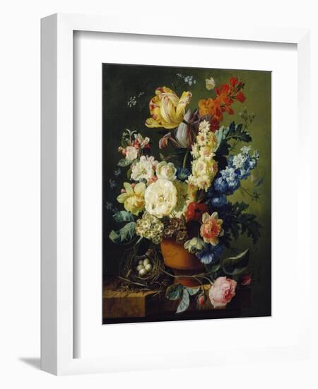 Flower Still Life with Bird's Nest, 1785-Paul Theodor van Brussel-Framed Giclee Print