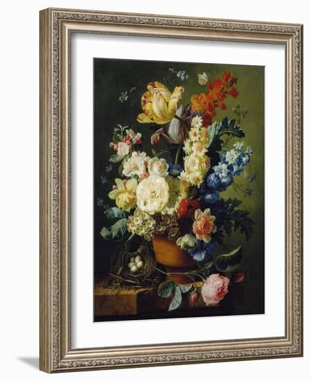 Flower Still Life with Bird's Nest, 1785-Paul Theodor van Brussel-Framed Giclee Print