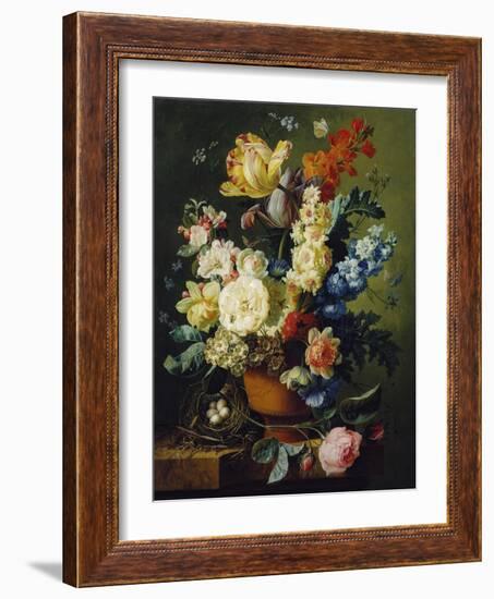 Flower Still Life with Bird's Nest, 1785-Paul Theodor van Brussel-Framed Giclee Print