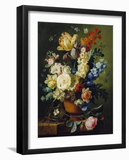 Flower Still Life with Bird's Nest, 1785-Paul Theodor van Brussel-Framed Giclee Print