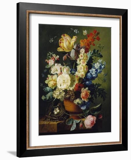 Flower Still Life with Bird's Nest, 1785-Paul Theodor van Brussel-Framed Giclee Print