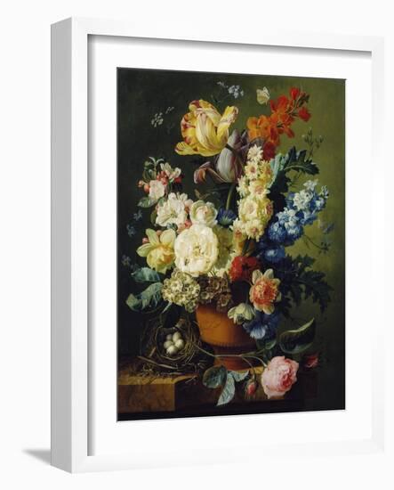 Flower Still Life with Bird's Nest, 1785-Paul Theodor van Brussel-Framed Giclee Print