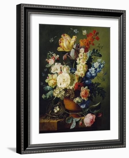 Flower Still Life with Bird's Nest, 1785-Paul Theodor van Brussel-Framed Giclee Print